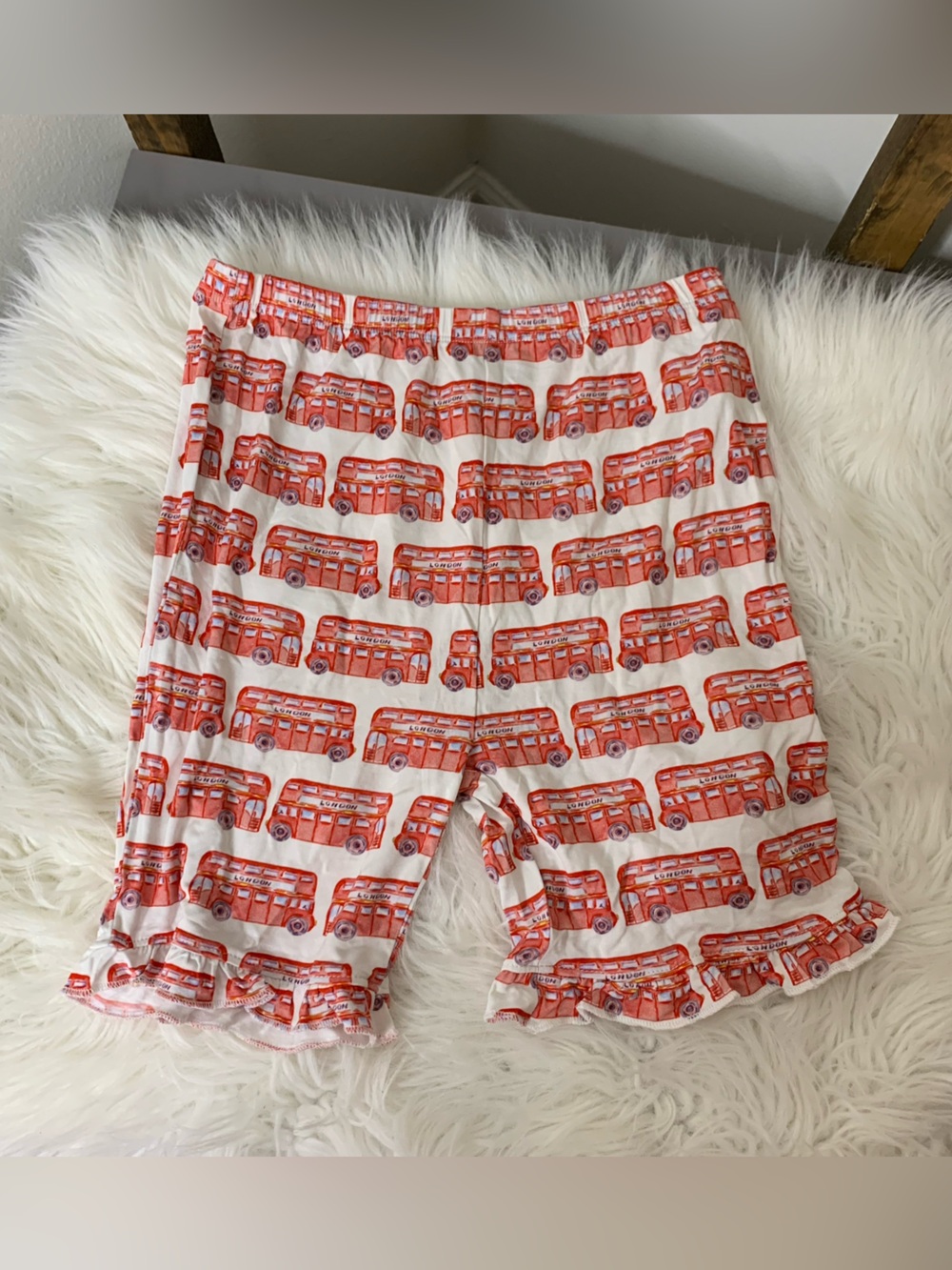 Posh Peanut Red London Double-Decker Bus Print Ruffle Stretch Shorts Size 10/12
